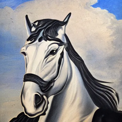 Prompt: painted portrait of zeus on a black horse, masterpiece