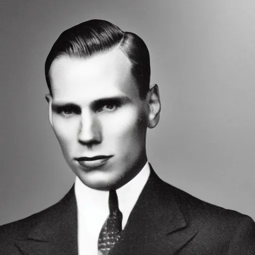 Image similar to A photograph portrait of Jerma985 wearing a suit with short slicked hair in the early 1930s, taken in the early 1930s, grainy, taken on a early 1930s Kodak Camera, realistic, hyperrealistic, very realistic, highly detailed, very detailed, extremely detailed, detailed, digital art, trending on artstation