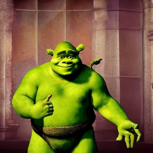 Prompt: photo of Shrek acting pretty