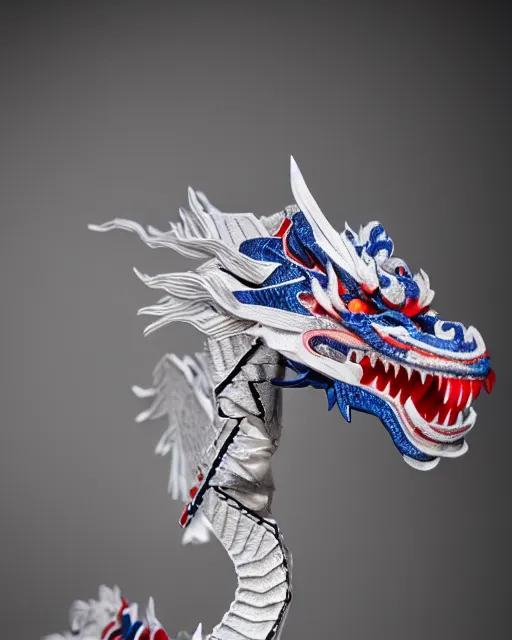 Image similar to an origami chinese dragon by akira yoshizawa, realistic, very detailed, complex, intricate, studio lighting, bokeh, sigma 5 0 mm f 1. 4