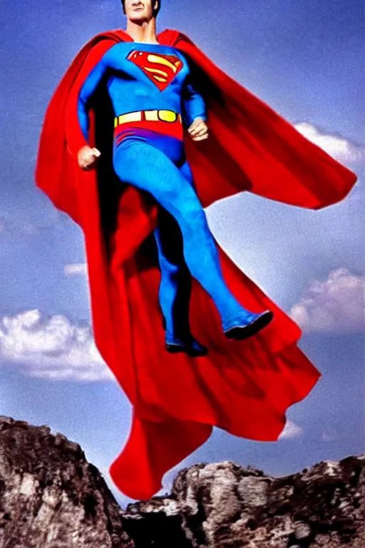 Image similar to rock hudson playing superman in 1 9 7 8, superhero movie