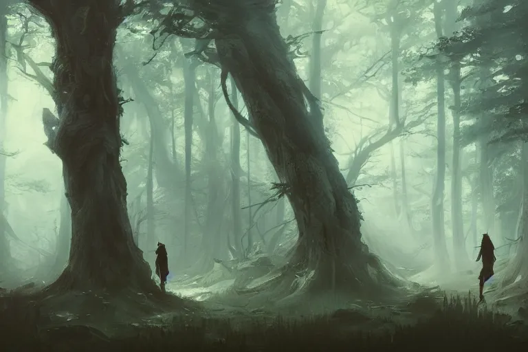 Image similar to forest, fantasy, illustrated by Greg Rutkowski and Caspar David Friedrich, Trending on artstation, artstationHD, artstationHQ