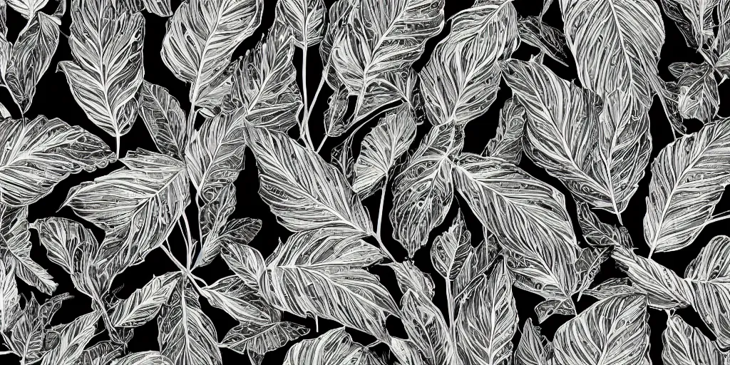 Prompt: highly detailed over dimensional leaves with black vaines