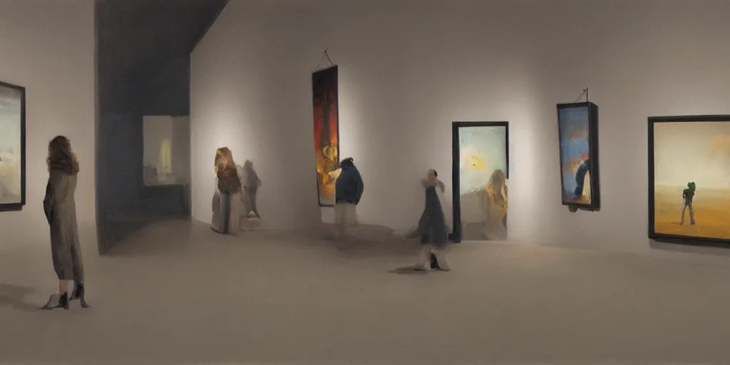 Image similar to an art gallery with pictures in the style of tim eitel