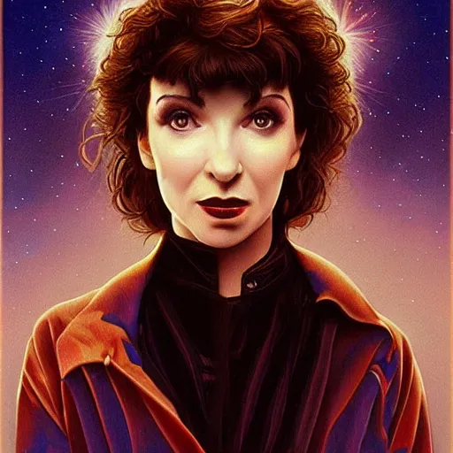 Image similar to kate bush in stranger things, exquisite airbrush painting from the eighties, intricate detail, artstation,