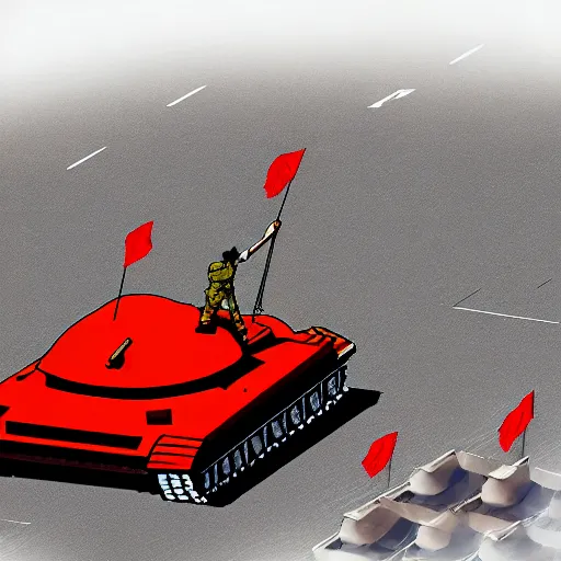 Prompt: tiananmen square tank man as an anime, digital art, 4 k