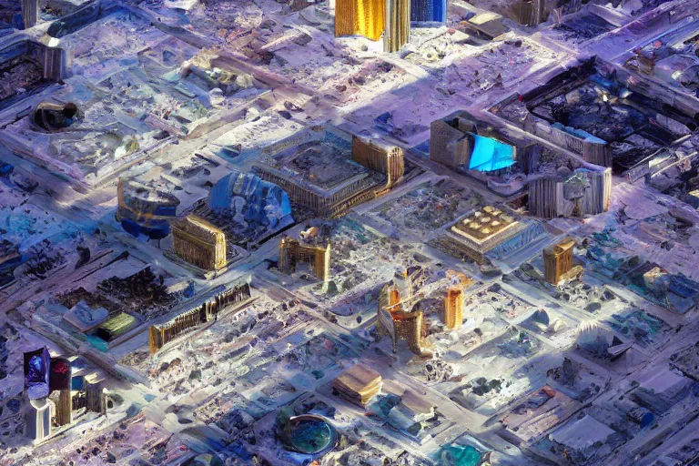 Image similar to Las Vegas strip, expensive streets with gold luxury details, advanced civilization, at Salar De Uyuni, unique formations on the surface of salt crystallization, sandwiched between sedimentary deposits, bubbling geysers, flashy, digital painting, concept art, sharp focus, from Star Trek 2021, illustration, by WLOP and Ruan Jia and Mandy Jurgens and William-Adolphe Bouguereau, Artgerm