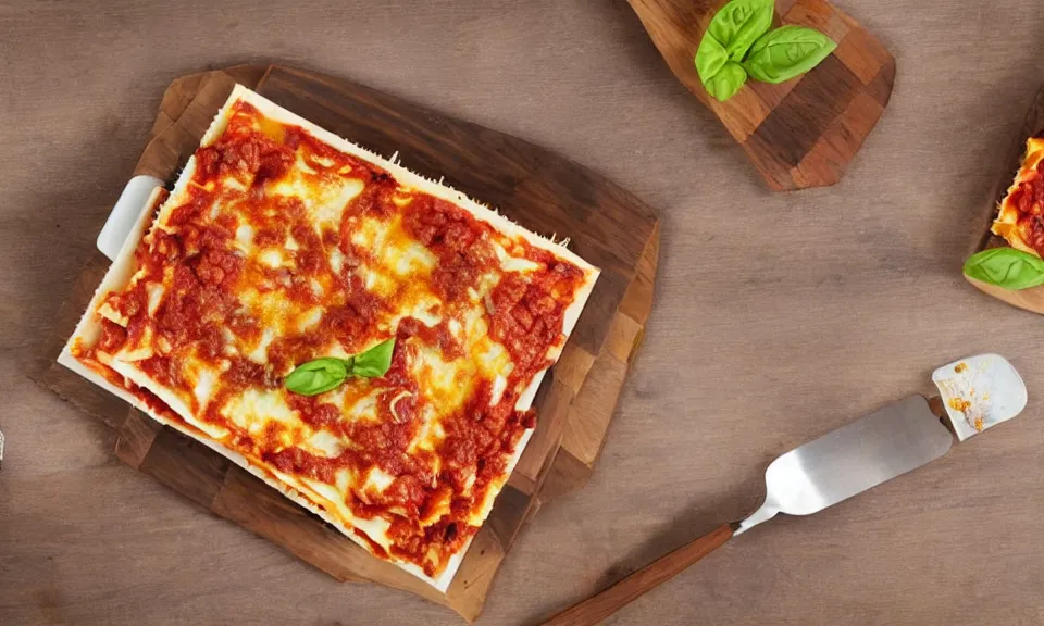 Prompt: lasagna made using wooden materials, cross - section