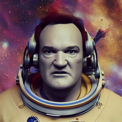 Image similar to hyperrealistic film full body still of quentin tarantino in space, stunning 3 d render, inspired by istvan sandorfi & greg rutkowski & unreal engine, perfect facial symmetry, dim volumetric cinematic lighting, 8 k octane comprehensive render, extremely hyper - detailed, incredibly lifelike attributes, intricate, real flesh texture, masterpiece, artstation, stunning,