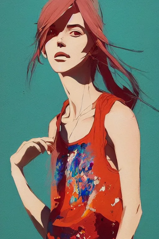 Image similar to a ultradetailed beautiful painting of a stylish woman with a white tank top, by conrad roset, greg rutkowski and makoto shinkai trending on artstation