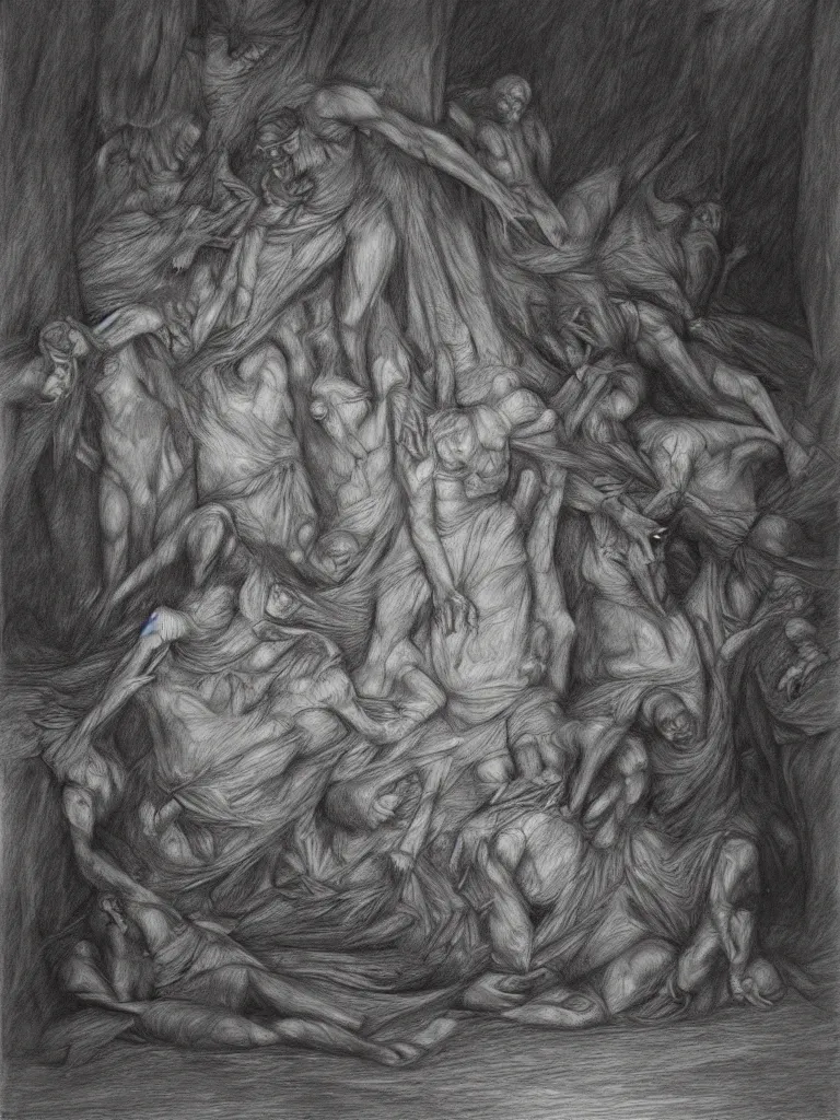 Image similar to inside my nightmares, charcoal detailed drawing, Greg Rutkoski style, Gustave Dore style,