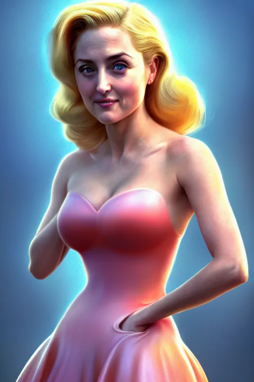 Image similar to polished sweaty princess peach : : young gillian anderson old annasophia robb : : kate upton body : : weta disney pixar movie still photo : : hi - fructose, sci fi, fantasy, decadent highly - detailed digital painting, golden ratio, octane render, artstation, smooth, sharp focus, artgerm, mucha, loish, wlop : :