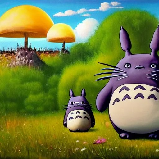 Prompt: a beautiful painting of totoro dancing at the disco, highly detailed, sharp, 4 k, 8 k, oil on canvas