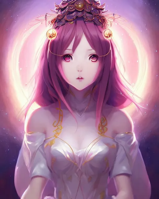 Image similar to character concept art of an anime goddess of the cosmos | | cute - fine - face, pretty face, realistic shaded perfect face, fine details by stanley artgerm lau, wlop, rossdraws, james jean, andrei riabovitchev, marc simonetti, and sakimichan, trending on artstation