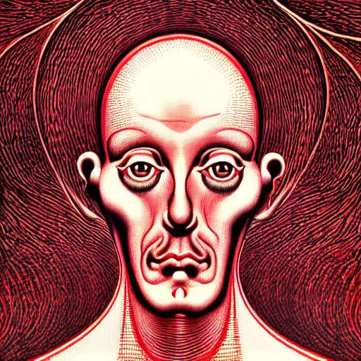 Image similar to red graphic conceptual post - mortem monumental portrait made by escher and william blake and salvador dali, highly conceptual art, intricate detailed painting, illustration sharp detail, vector sharp graphic, manga 1 9 9 0