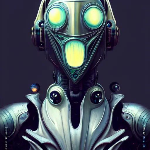 Image similar to low angle portrait shot of a cyberpunk gazmask robot character, intricate, elegant, highly detailed, centered, digital painting, artstation, concept art, smooth, sharp focus, illustration, artgerm, Tomasz Alen Kopera, Peter Mohrbacher, donato giancola, Joseph Christian Leyendecker, WLOP, Boris Vallejo