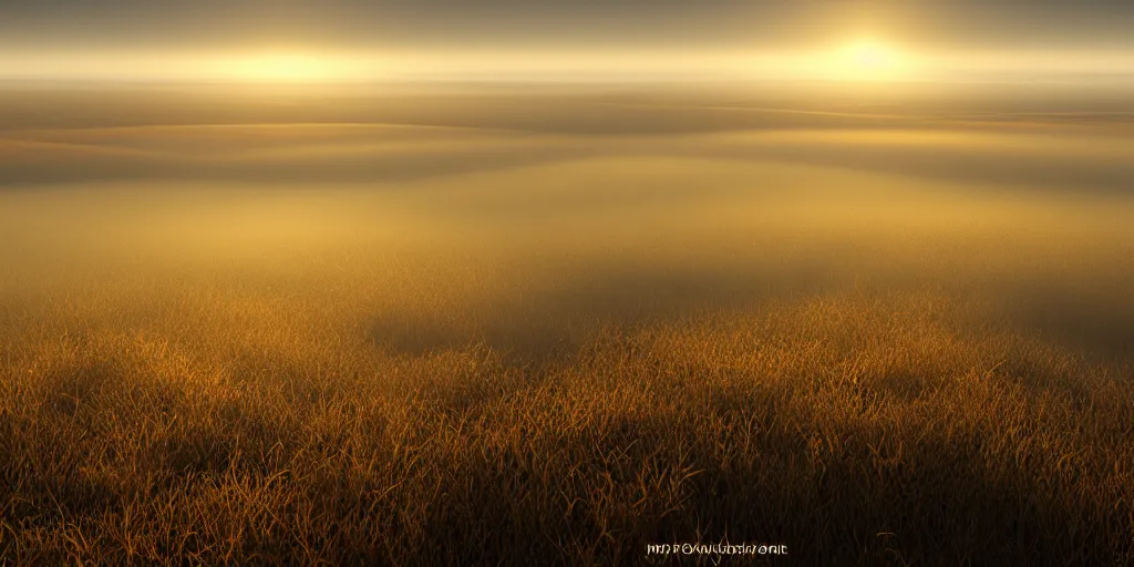 Image similar to Dutch moor field, blanket of fog, volumetric lighting, beautiful, golden hour, sharp focus, ultra detailed, cgsociety