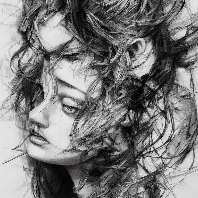 Prompt: beautiful detailed pencil sketch portrait by hopare, masterpiece, sharp, intricate, highly detailed, high contrast, stunning, artstation