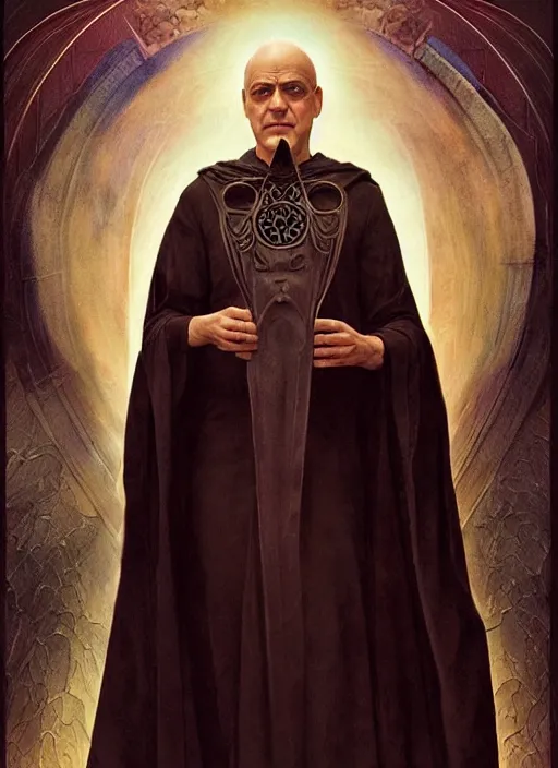 Prompt: george clooney as aleister crowley the grand mage of thelema. art by tom bagshaw and greg danton and manuel sanjulian