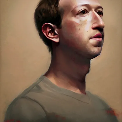 Image similar to hyper realistic, portrait of mark zuckerberg ethnicity : asian, painted by greg rutkowski, wlop, loish,