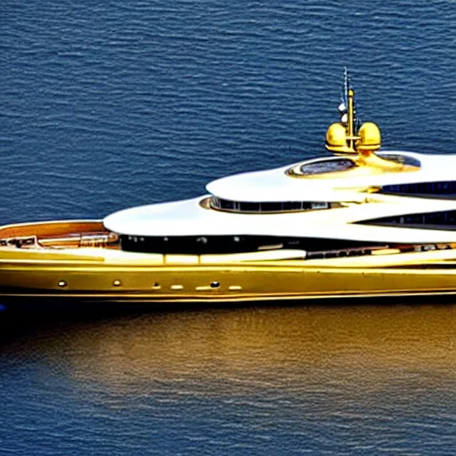 Image similar to wrinkled hunchbacked old butler polishing the side of a gold plated mega yacht