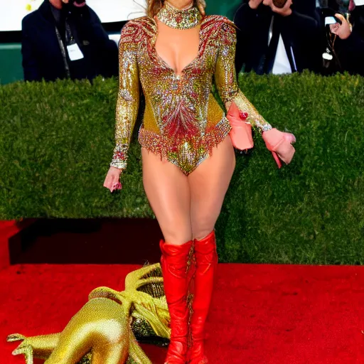 Image similar to full body photo of jennifer lopez, she is wearing a costume of a cob