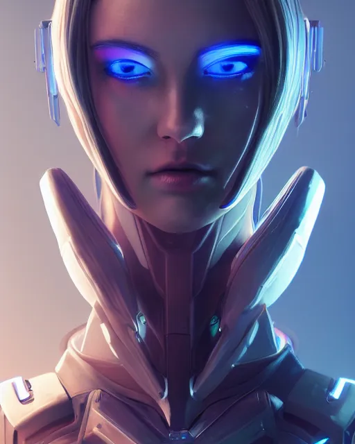 Image similar to perfect android girl on a mothership, warframe armor, beautiful face, scifi, futuristic, galaxy, nebula, raytracing, dreamy, long white hair, blue cyborg eyes, sharp focus, cinematic lighting, highly detailed, artstation, divine, by gauthier leblanc, kazuya takahashi, huifeng huang