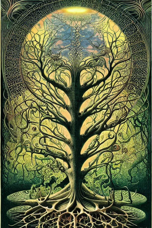 Image similar to tree of life by roger dean and andrew ferez, art forms of nature by ernst haeckel, divine chaos engine, symbolist, visionary, art nouveau, botanical fractal structures, organic, detailed, realistic, surreality