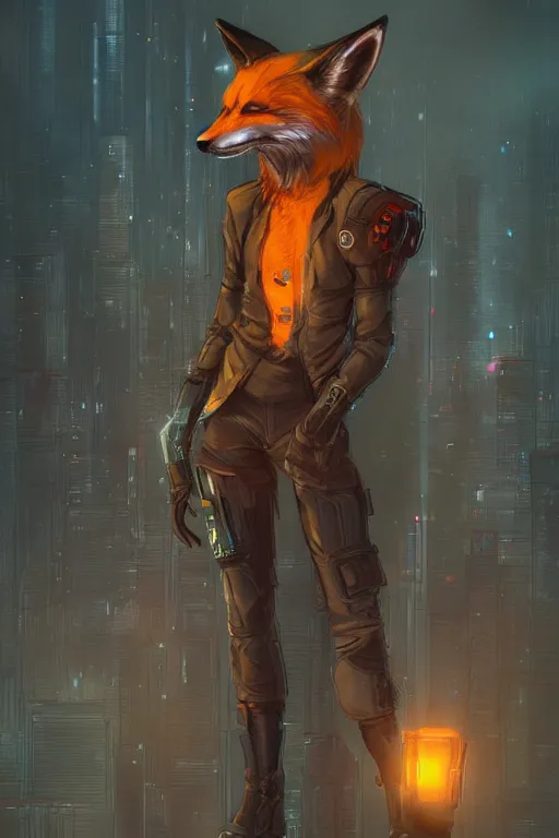 Prompt: an anthropomorphic cyberpunk fox, backlighting, trending on artstation, digital art, furry art, trending on furaffinity, fantasy art