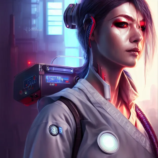 Prompt: cyberpunk nurse warrior, highly detailed, 4 k, hdr, smooth, sharp focus, high resolution, award - winning photo, artgerm, photorealistic