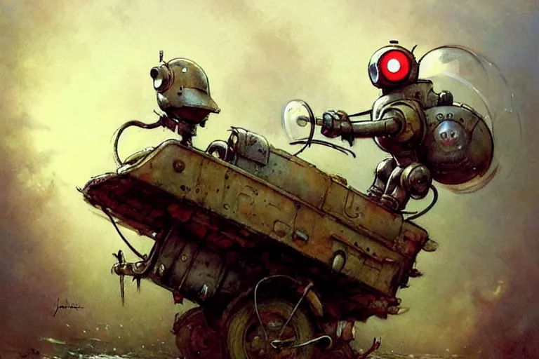 Image similar to adventurer ( ( ( ( ( 1 9 5 0 s retro future robot android robot mouse wagon dramatic moment. muted colors. ) ) ) ) ) by jean baptiste monge!!!!!!!!!!!!!!!!!!!!!!!!! chrome red