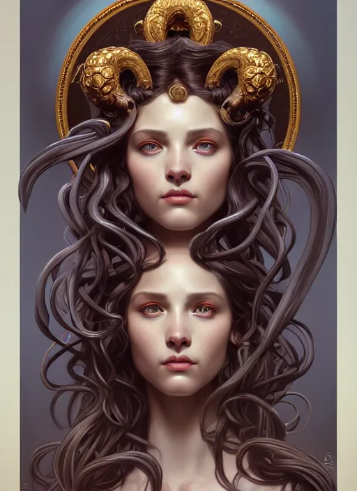 Prompt: symmetry!! portrait of medusa, greek mythology, intricate, elegant, highly detailed, digital art, digital painting, artstation, concept art, smooth, sharp focus, illustration, art by artgerm and greg rutkowski and alphonse mucha, 8 k