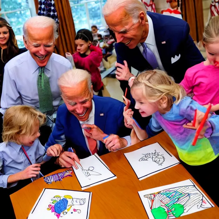 Image similar to joe biden having fun with a kids coloring book