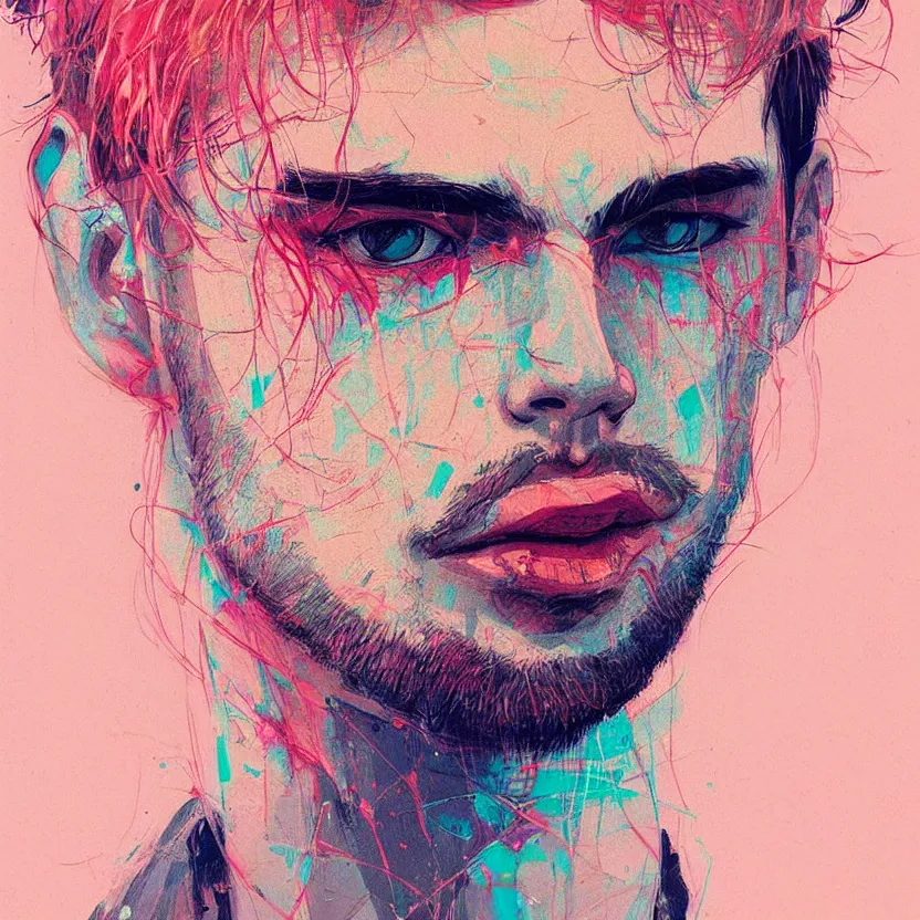 Image similar to close up portrait painting of a male in nineties street styling, concept art, intricate details, aesthetically pleasing pastel colors, art by conrad roset, impressionism, portrait