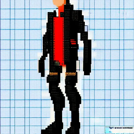 Image similar to cyberpunk character, pixel art, full body