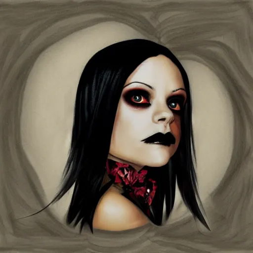 Image similar to goth christina ricci, art by michael miller