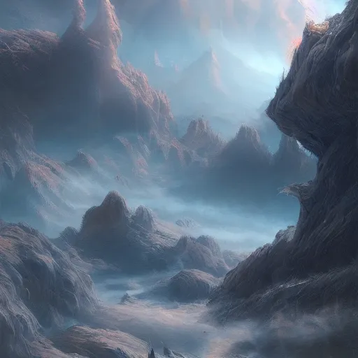 Image similar to ethereal landscape with plumes of faint smoke, concept art, hyper detailed, matte painting