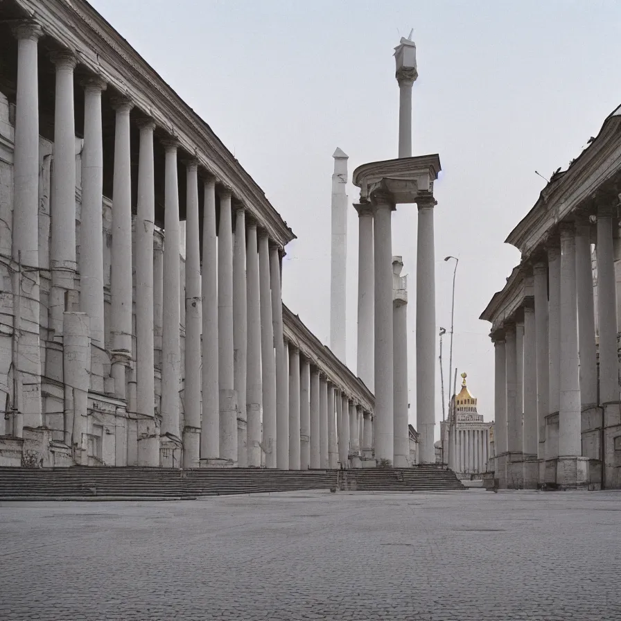 Prompt: an empty soviet square with huge neoclassical pyramid with columns, by etienne - louis boullee, cinestill 8 0 0 t technicolor, heavy grain, high quality, high detailed