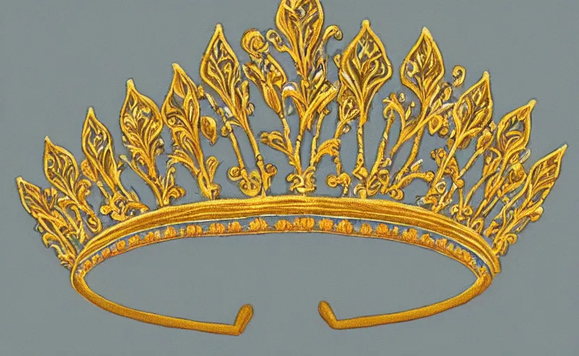 Prompt: ornate realistic symmetrical flower gold tiara painting art deco