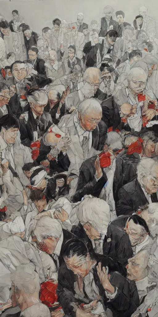 Image similar to oil painting scene from funerals by kim jung gi