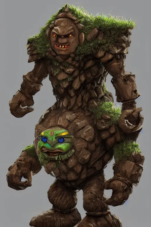 Image similar to zelda fantasy art giant golem troll wood rock greeble gemstone, global illumination ray tracing hdr fanart arstation by sung choi and eric pfeiffer and gabriel garza and casper konefal