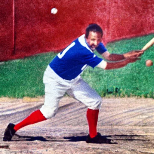 Prompt: jolly old saint nicholas playing baseball at dodger stadium, espn photo