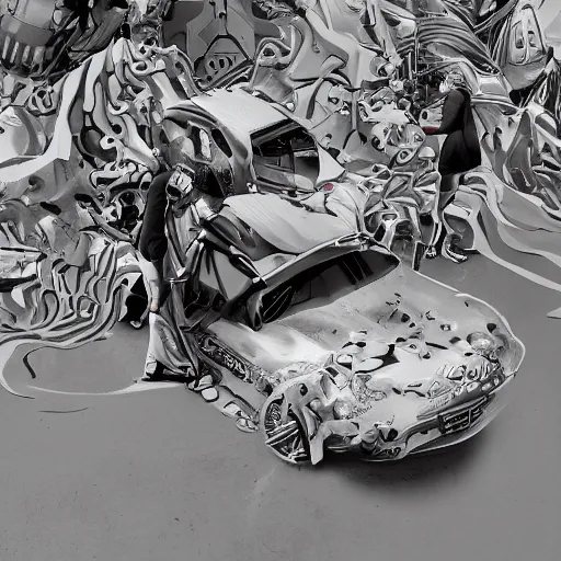 Prompt: car Ash Thorp khyzyl saleem car on the coronation of napoleon : medium size : in oil liquid : 7, u, x, y, o graffiti big size forms: Kazimir Malevich big size forms : zaha hadid architecture big size forms: brutalist medium size forms: ultra realistic phtotography, keyshot, unreal engine 5, high reflections oil, liquid high glossy, high specularity, ultra detailed, 4k, 8k, 16k