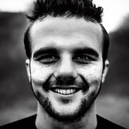 Image similar to high contrast photo of a man's face grinning black and white monochromatic