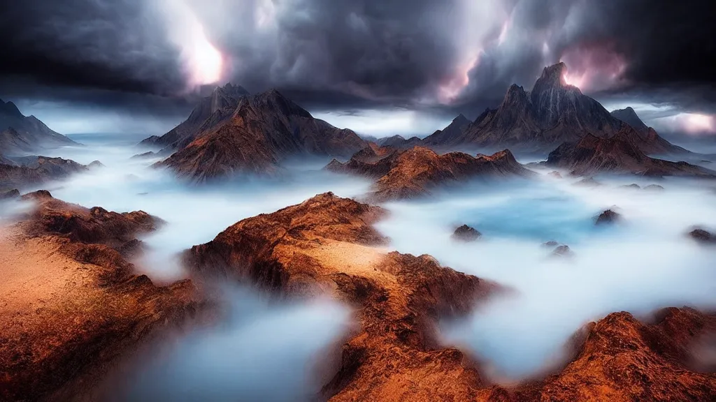 Image similar to amazing landscape photo of the end of the world by marc adamus, beautiful dramatic lighting