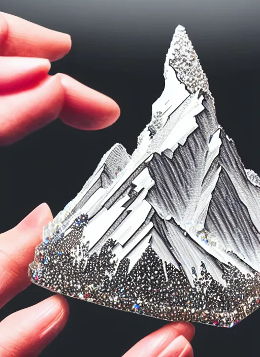 Prompt: photo jewerly matterhorn mountain made of huge swarovski crystals, medium full shot, 7 0 mm, hyperrealistic, intricate details, cinematic lighting