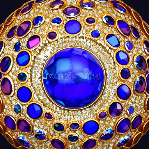 Prompt: Crystal Star compact. Guilloché, cloisonné, brilliant cut gem stones, round sapphire cabochon, precious metal by Fabergé c. 19th century. Objet de vertu KeyShot render in 4k.