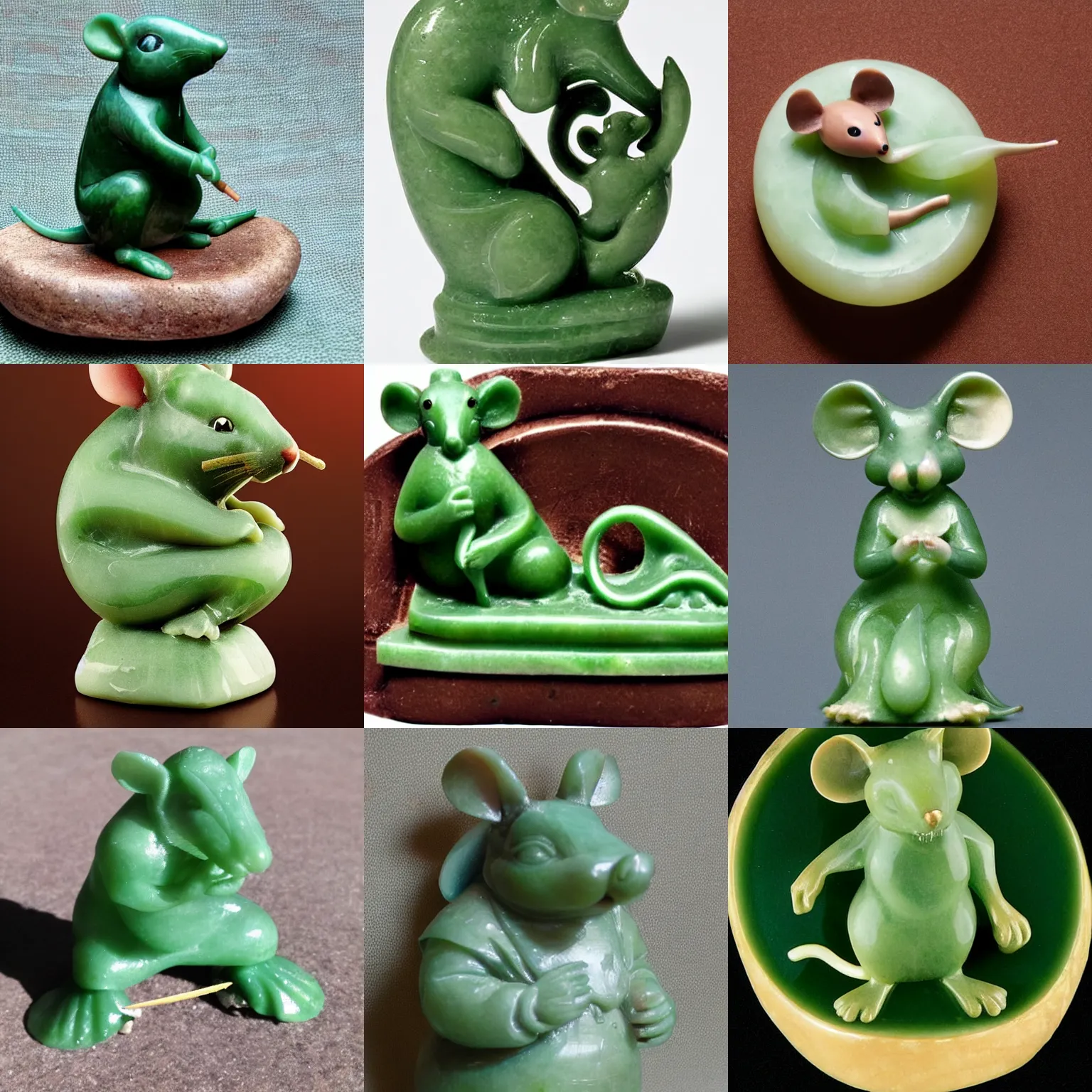 Prompt: a jade statue of a mouse on a cracker