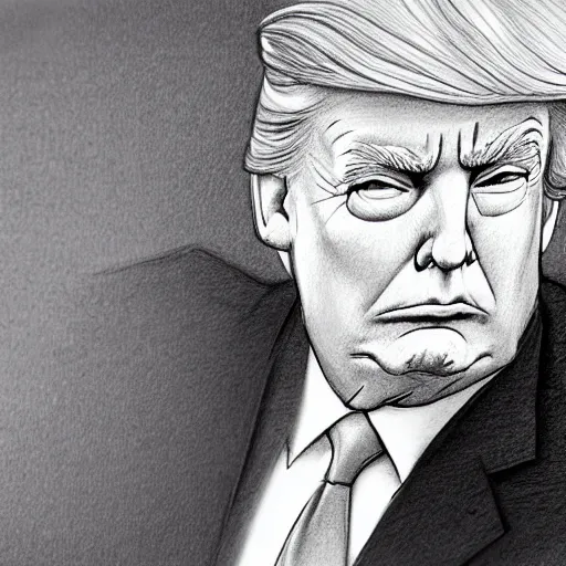 Image similar to cartoon drawing of Trump in black pencil, detailed