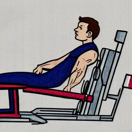 Image similar to coloured drawing of a man on a leg press machine doing leg presses,